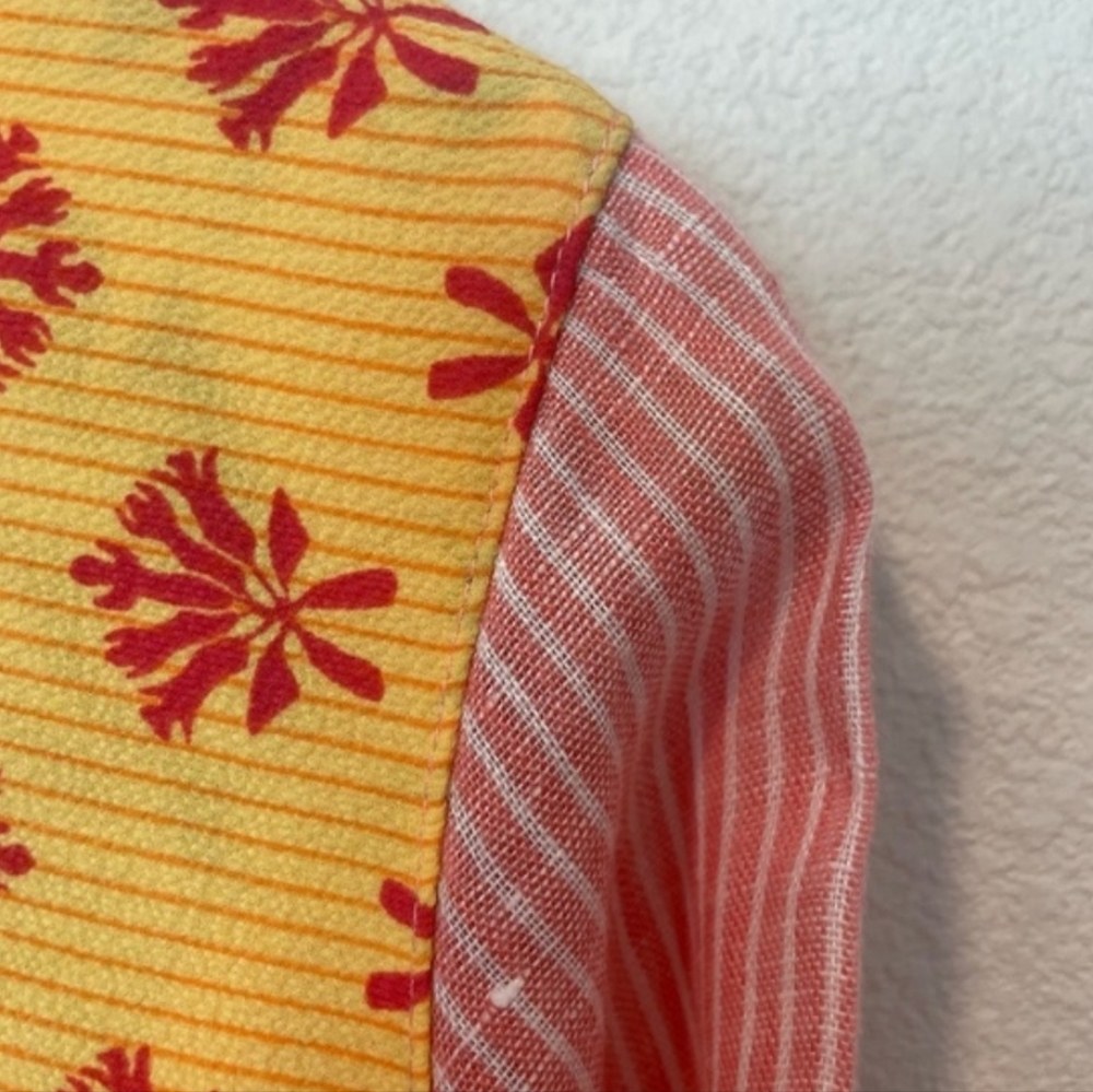 Soft Surroundings Pink and Yellow Patchwork Eden Island Linen Top - Picture 12 of 12